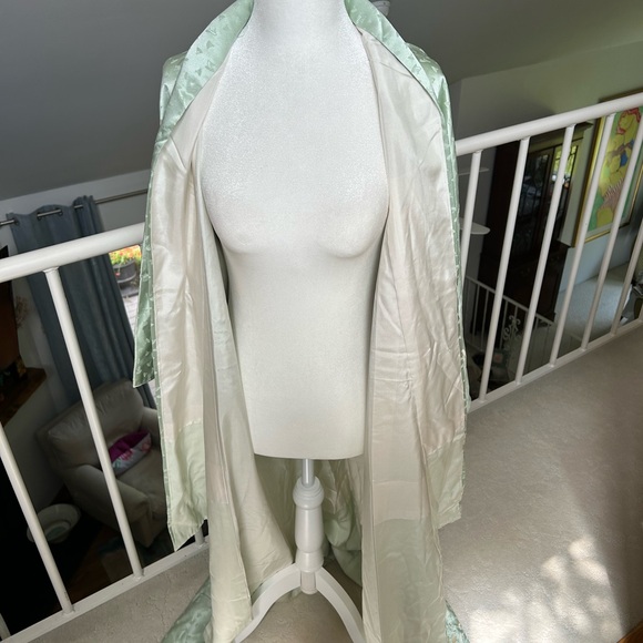 Beautiful Vintage Japanese Kimono Silk Sage Sea Green Fan Uchiwa Cotton Flower - Picture 10 of 12